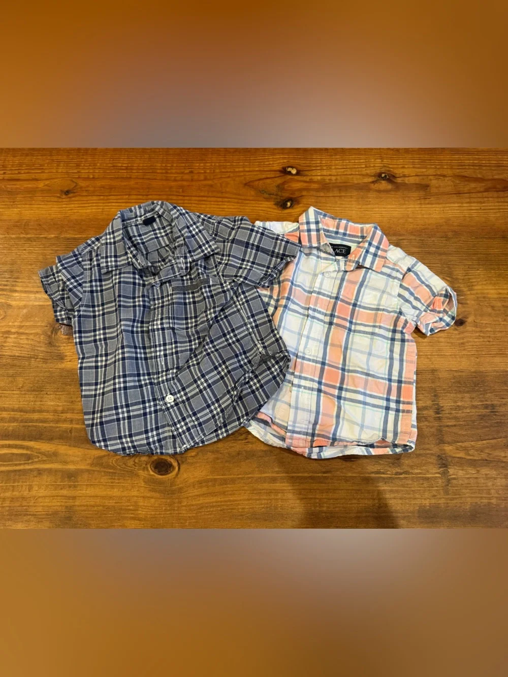 The Children's Place Coral & Navy Plaid Shirt Duo